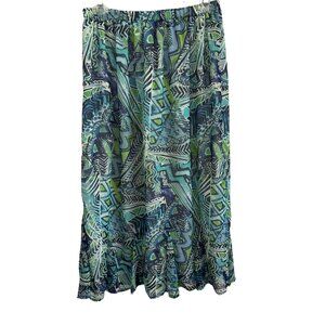 BonWorth Women's Blue Green Abstract Print Lined Maxi Skirt Size Small